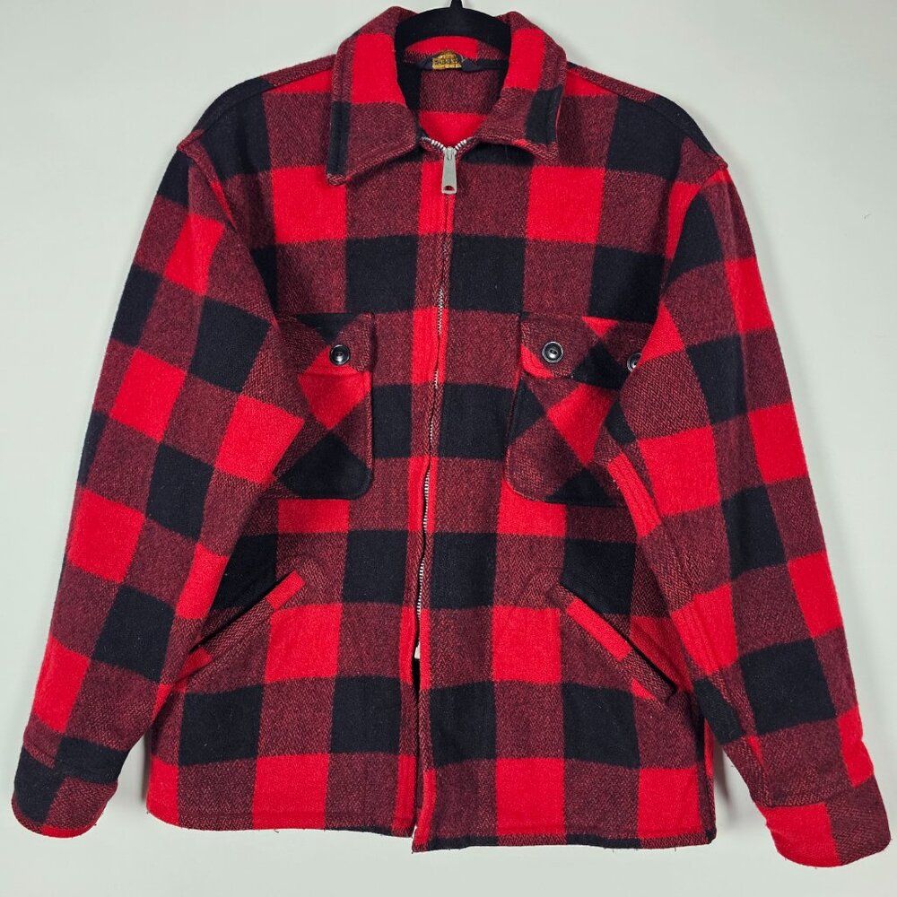 Vintage 50s 60s Brent Plaid Knit Mens Medium Long Sleeve Full Zip Jacket